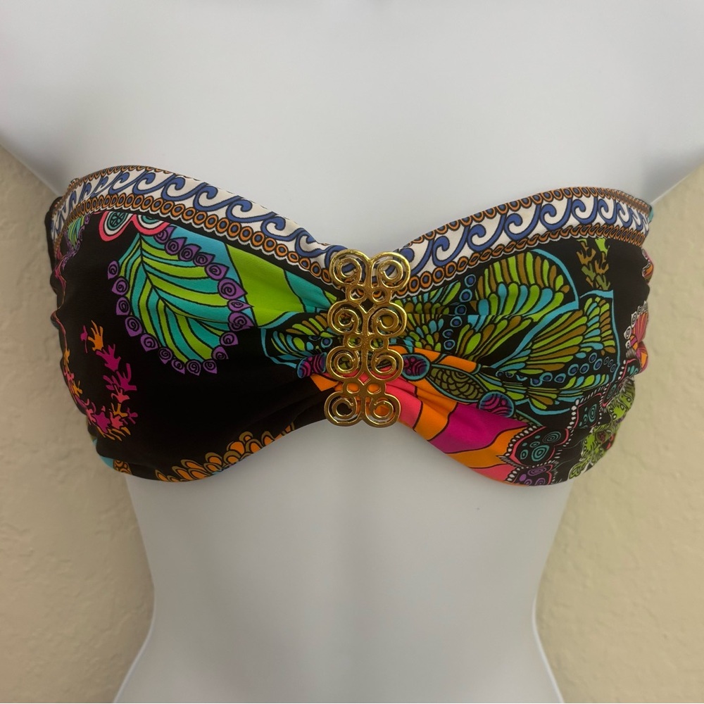 Trina Turk Multi-Colored Bandeau Bikini SZ 12 Top with Gold Accent